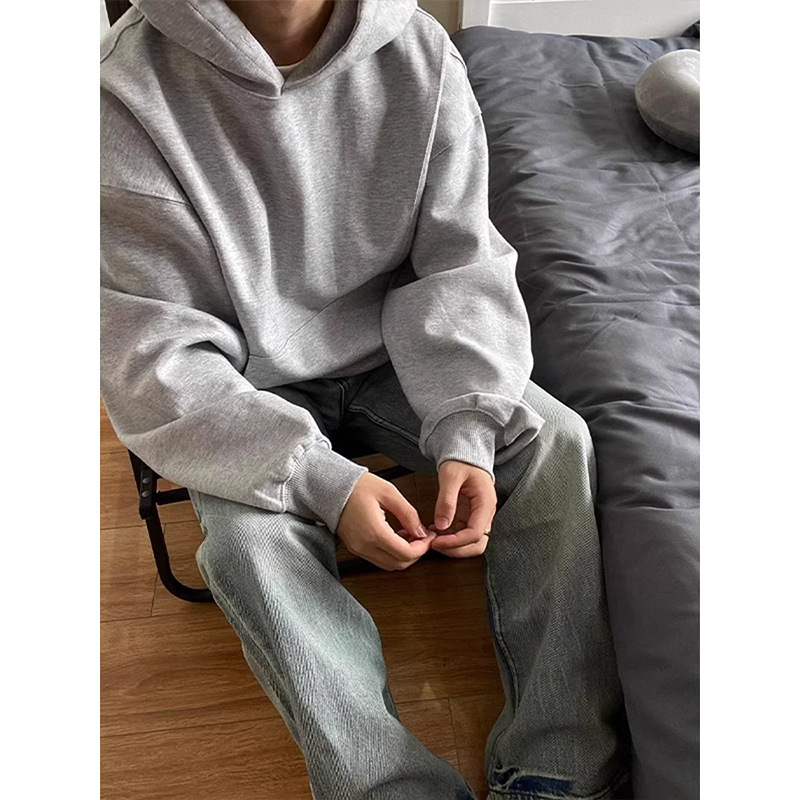 黑色重磅卫衣男款秋冬季美式cleanfit连帽卫衣连帽高级感穿搭