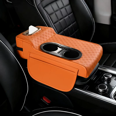 Armrest box pad – Central Car Elbow Rest Pad - high-and-low-water-cup-models-embossed-vibrant-orange