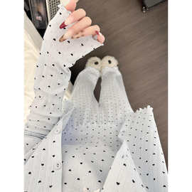 甜美少女爱心印花睡衣女春秋季新款宽松开衫长裤家居服三件套装潮