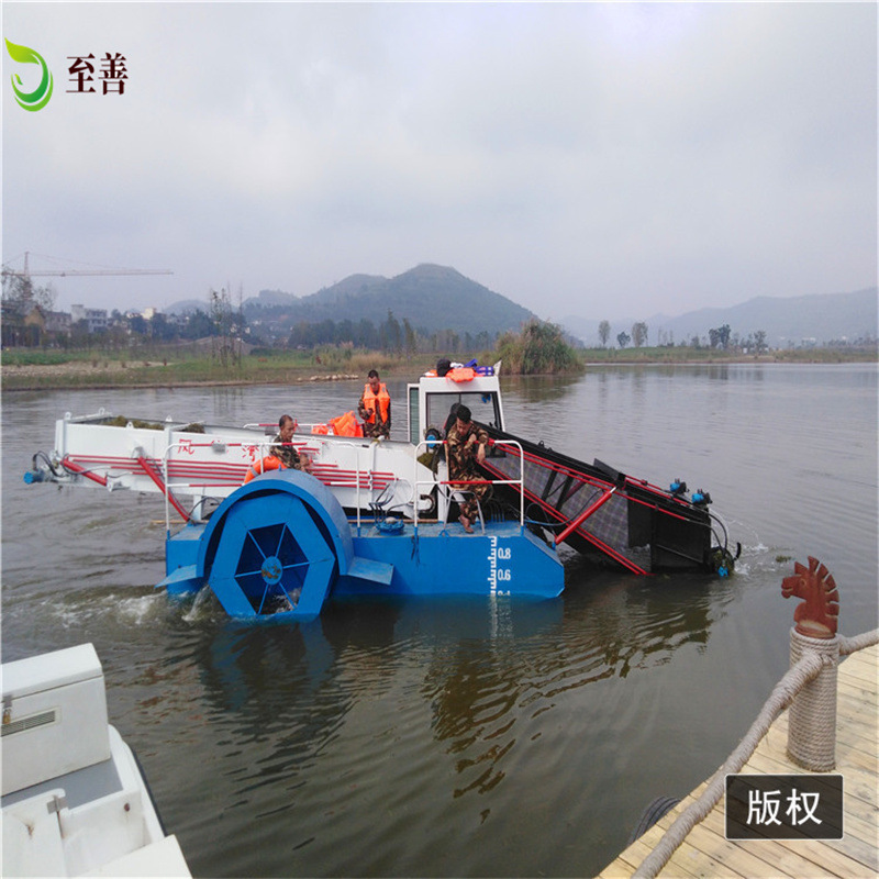 天津芦苇收割船 湖泊河面漂浮物打捞船 自动化捞草设备小型割草船