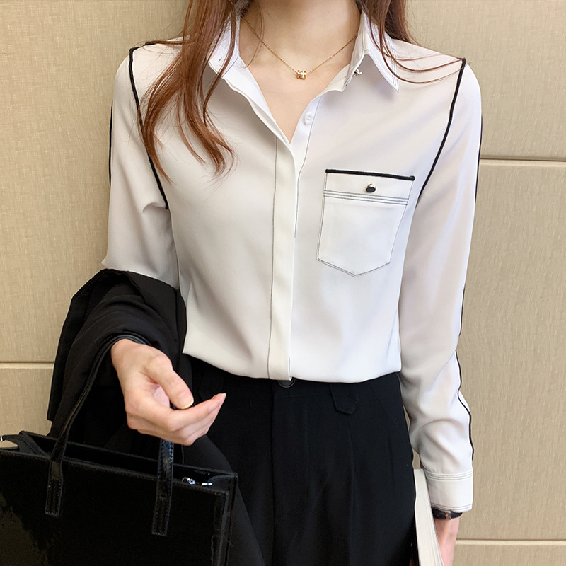 Real shot temperament shirt Long sleeve 2022 new pattern Sense of design A small minority shirt Simplicity Versatile Chiffon jacket