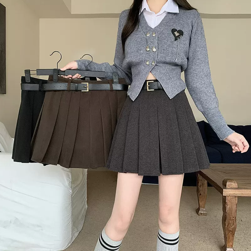 2025大码女装秋季新款港风复古校园风百褶裙收腰显瘦半身裙