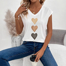 Printed loose V-neck short sleeved shirt ӡ������V���������