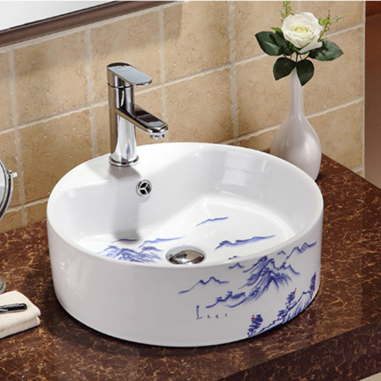 Mesa redonda cuenca balcón cuadrado lavabo de cerámica lavabo de color lavabo de oro Cuenca del arte