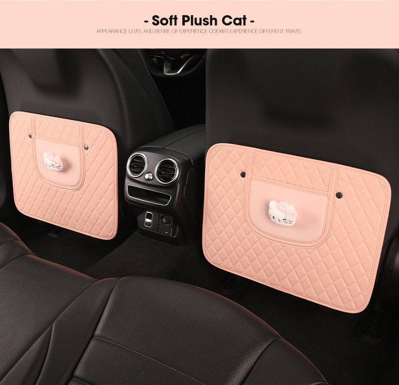 Cute Car Seat Back Anti-Kick Pad, Car Seat Back Anti-Dirt Pad with Storage Pocket, Children's Rear Seat Anti-Kick Pad