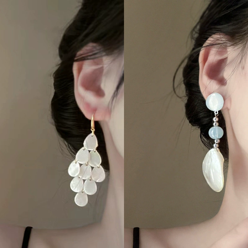 Модные белые серебряные серьги-иглы из жемчуга, широкая цветовая палитра, цветочные мотивы, европейский стиль, высококачественный стиль.