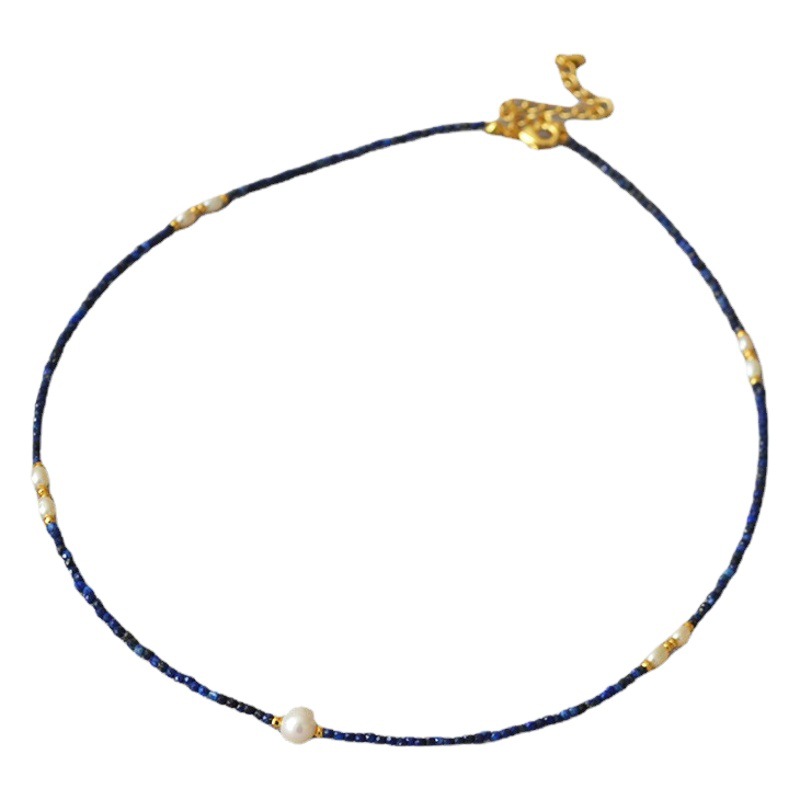Corea del Sur nicho diseño tallado lapislázuli grano de arroz agua dulce pequeña perla muy fina temperamento simple Collar corto