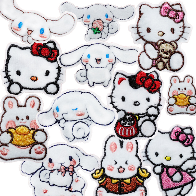 Flannel Maomao Super Soft Texture Hello Kitty Jade Gui Dog Computer Embroidery Sticker DIY Patch Children's Wear Cloth Sticker