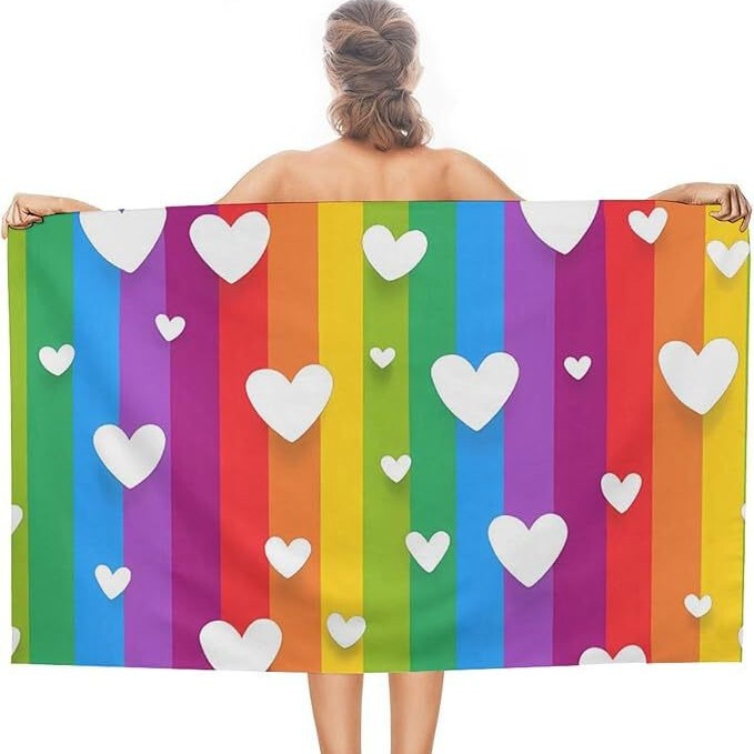 Rainbow Heart Beach Towel Quick Dry Towel Lightweight Pool Towel Swimming Towel Unisex