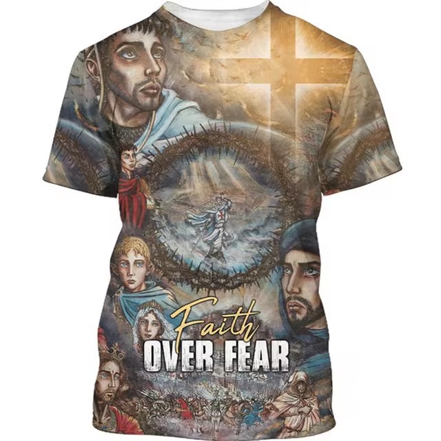Camiseta de cuello redondo de manga corta transpirable de malla suelta de verano para hombre AliExpress Europa y América Venta caliente Resurrección Jesús Impresión 3D