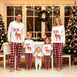 外贸圣诞亲子装睡衣套装一件来图制作欧美全身3D印花长袖长裤TEMU