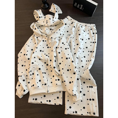 韩版星星兔耳朵连帽卫衣套装女春秋新款拉链开衫睡衣家居服秋冬女