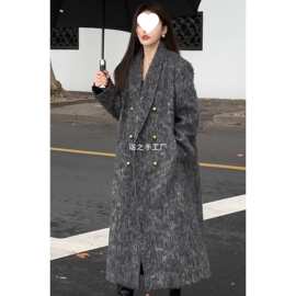 2024秋冬新款灰冬季大衣时尚气质长款毛呢毛绒外套女图片色