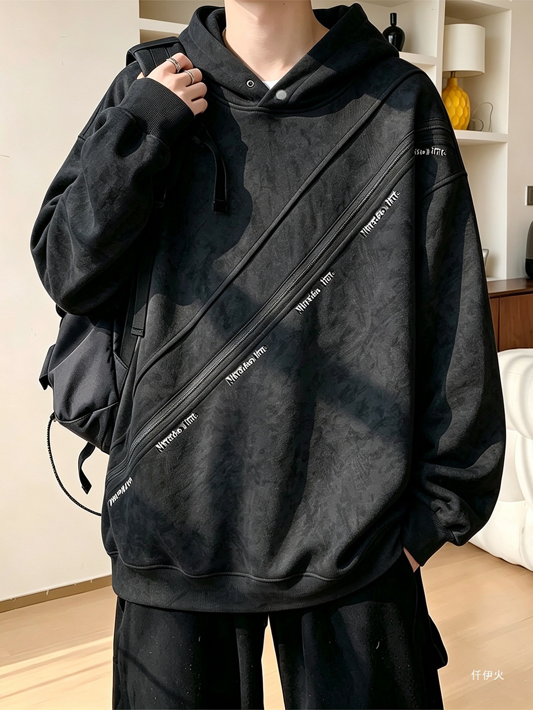 Heavyweight autumn outerwear, American retro hoodie, trendy brand, twill fabric with letter embroidery, hooded sweatshirt, men's tie-dye style