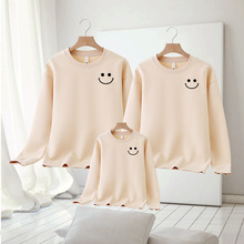 亲子装秋季母女装圆领毛圈卫衣笑脸印花logo工作服班服长袖全家装