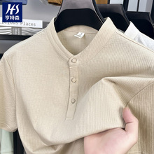 跨境棉麻中式立领短袖男t恤2025夏季新款中年薄款透气男士polo衫