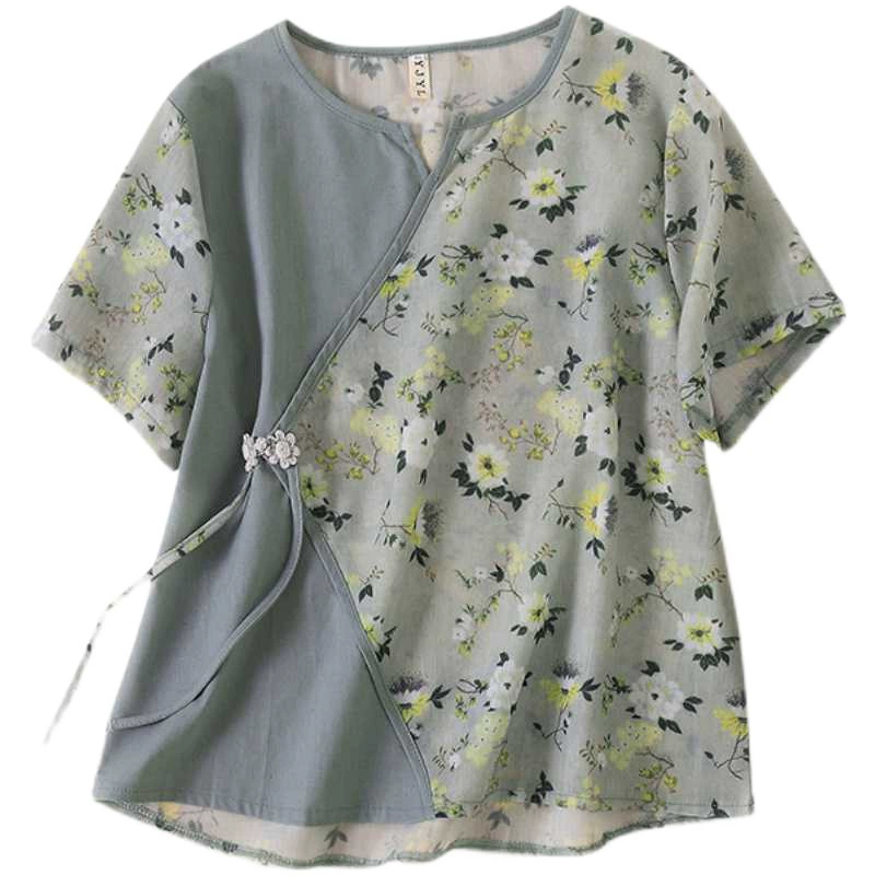 Короткая футболка с коротким рукавом, oversize, китайский стиль