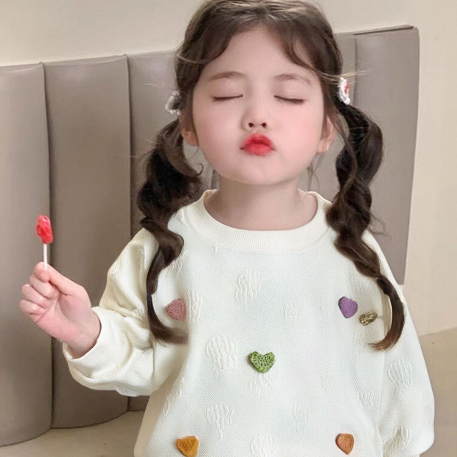 秋季新款女童提花卫衣洋气韩版长袖t恤套头上衣外穿打底衫中大童