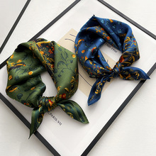 春秋薄款花卉小葫芦经编卷边真丝桑蚕丝53方巾丝巾小领巾女