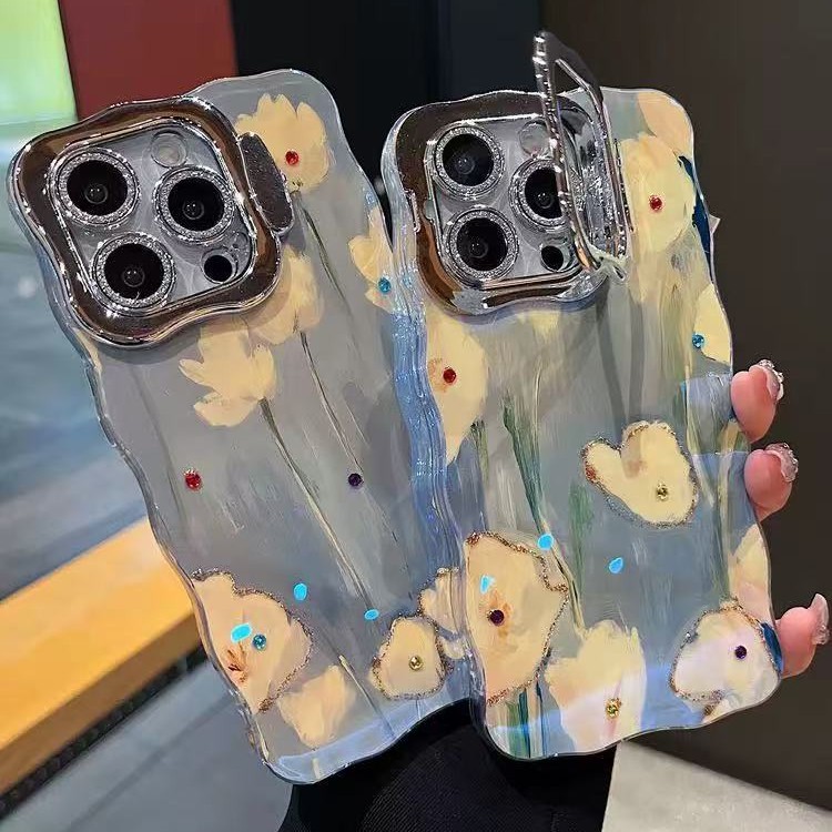 Arte ins fresco pintura al óleo flores apta para Apple 16ProMax/15 soporte de lente 14 funda para teléfono 13 mujer 16