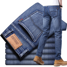 春夏男式牛仔裤长裤弹力直筒修身中腰SULEE蓝色轻奢商务休闲型男