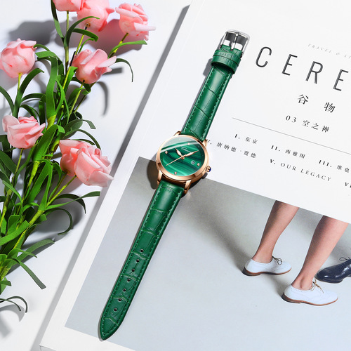 Dawn small square watch women's genuine leather fashion waterproof malachite pattern watch women's ins style small green watch