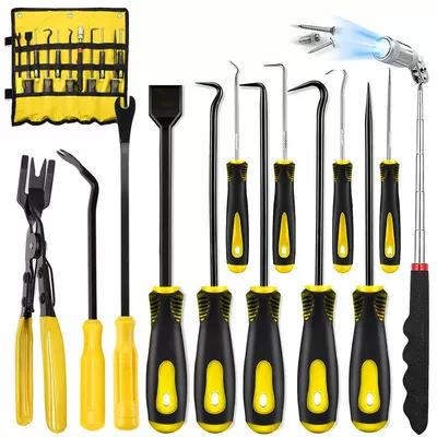 Mühərrik tənzimləmə alətləri | Removal Tool Set - yellow-13-piece-set-with-rotating-head-stone-detector-oxford-storage-roll-bag