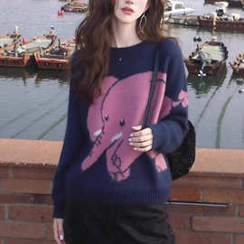 2025韩系氛围感穿搭上衣小众洋气减龄软糯慵懒风蓝色毛衣图片色无