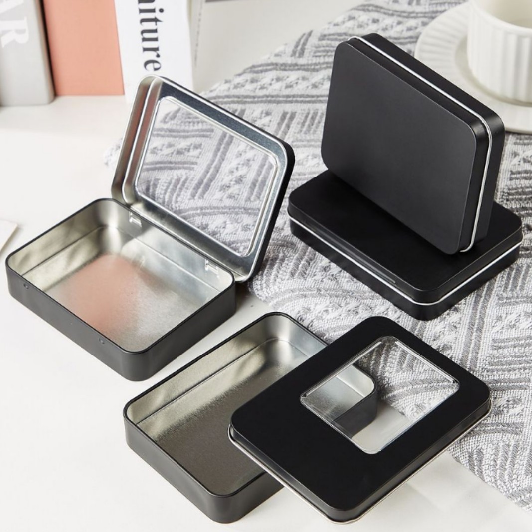 翻盖开窗铰链铁盒象棋玩具锁匙扣小五金收纳盒可丝印加托海绵密封