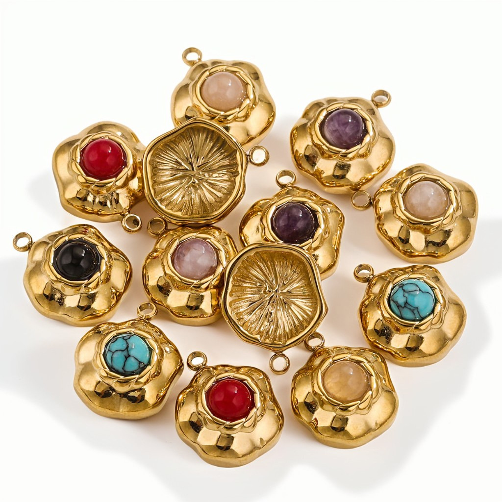 Europa y los Estados Unidos retro colgante geométrica de acero de aluminio joyería collar pendientes nicho accesorios de joyería DIY acero inoxidable piedra natural