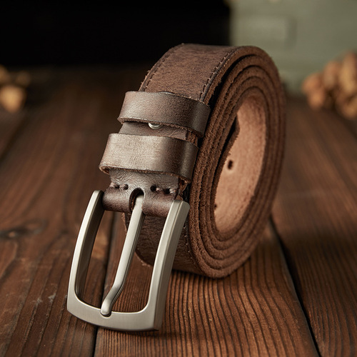 Handmade leather belt for men, retro thick pure leather needle buckle men's work pants, old genuine leather pants belt, versatile 