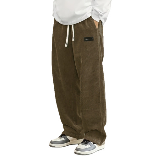 European-size men's autumn new comfortable long pants, loose-fit casual pants made of logo corduroy fabric.