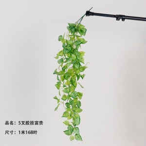 5 horquilla colgante de pegamento colgante de pared de plantas de simulación 7 horquilla pequeño haz de papas verdes hojas de papas decoración de pared interior colgante verde falsa