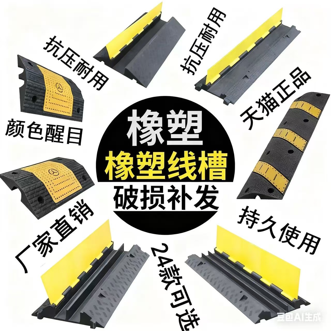 微禾橡塑线槽减速带橡胶桥型电缆保护盖板压线槽地面过道线电线过