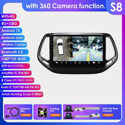 Smart Android Large-Screen Reversing — DVD Navigation - with-360-camera-8128g-wifi4g-lte-version-7862-carplay-eight-core-10inch-suitable-for-17-20-jeep-compass