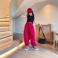女の子オーバーオール秋服 2025 新しい子供の秋ワイドレッグパンツ女の子大きな子供パンツ春と秋のストリートファッション