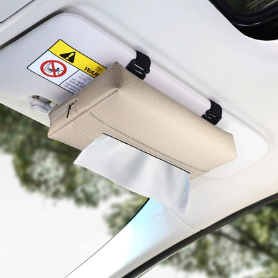Car Sun Visor Tissue Box Leather Car-Mounted Seat Back Tissue Box High-End Storage Box for Car Use (Car tissue box/set) - apricotsun-visor-tissue-box-clip-style