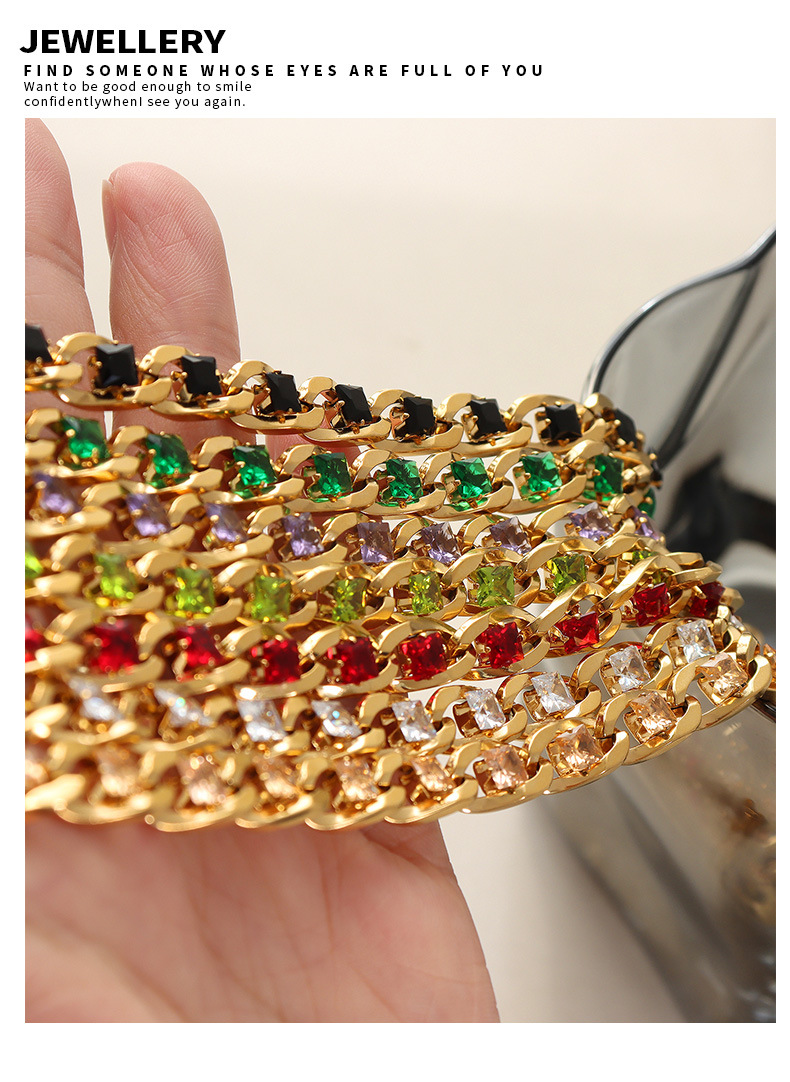 New Style Colorful Zircon titanium steel gold-plated Necklace Bracelet Earrings