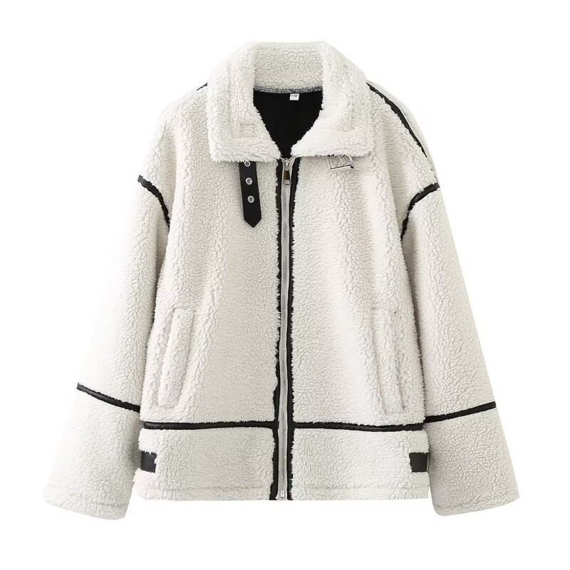 Autumn New Y2K Women's Patchwork Lamb Wool Integrated Jacket Niche Design European and American Style Jacket Wholesale