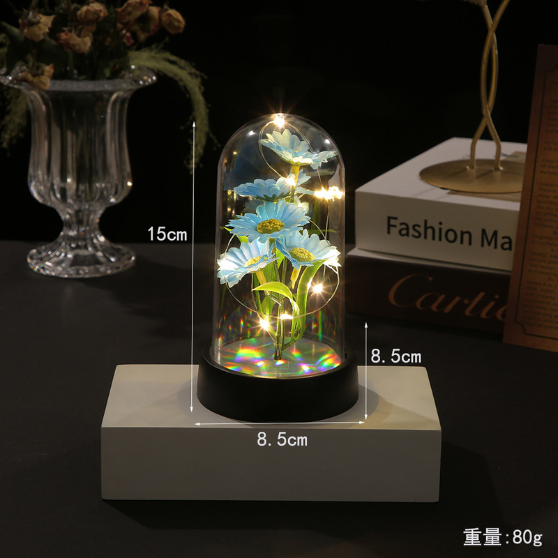 非洲菊永生花摆件仿真花罩灯创意亚克力罩母亲教师节礼物摆件成品|undefined