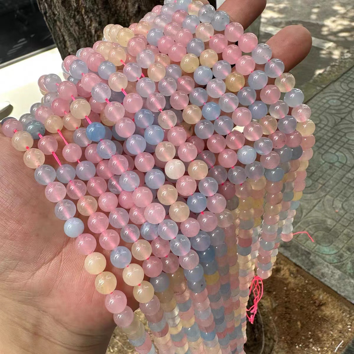 摩根石散珠子串珠diy手工手鍊項鍊多彩五色玉圓珠配珠手串玉髓批