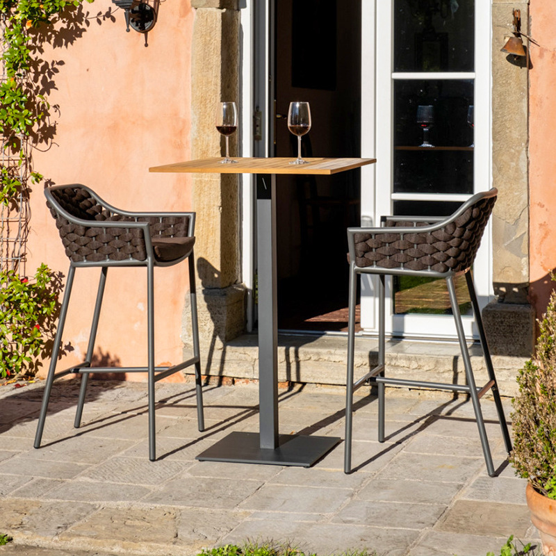 Silla de bar de ocio al aire libre Taburete alto Villa al aire libre Bar B & B Combinación de mesa y silla de patio de ratán de aleación de aluminio image 1