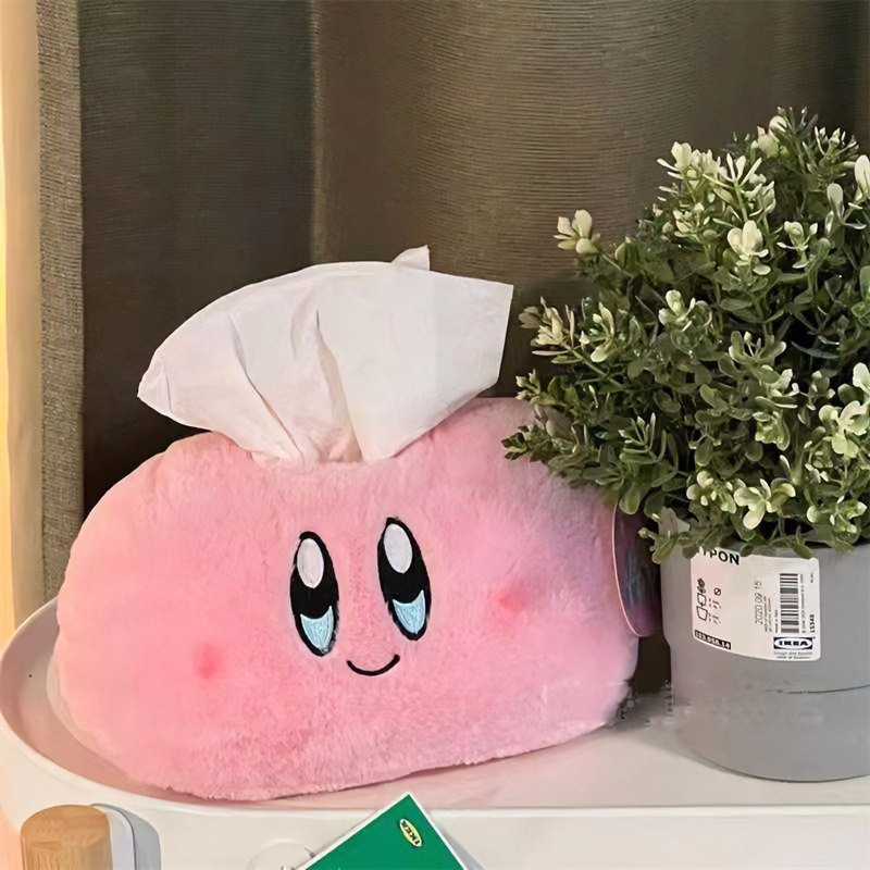 Cute Kirby tissue box, fluffy room decoration tissue holder, cartoon desktop tissue box for girls, car tissue box