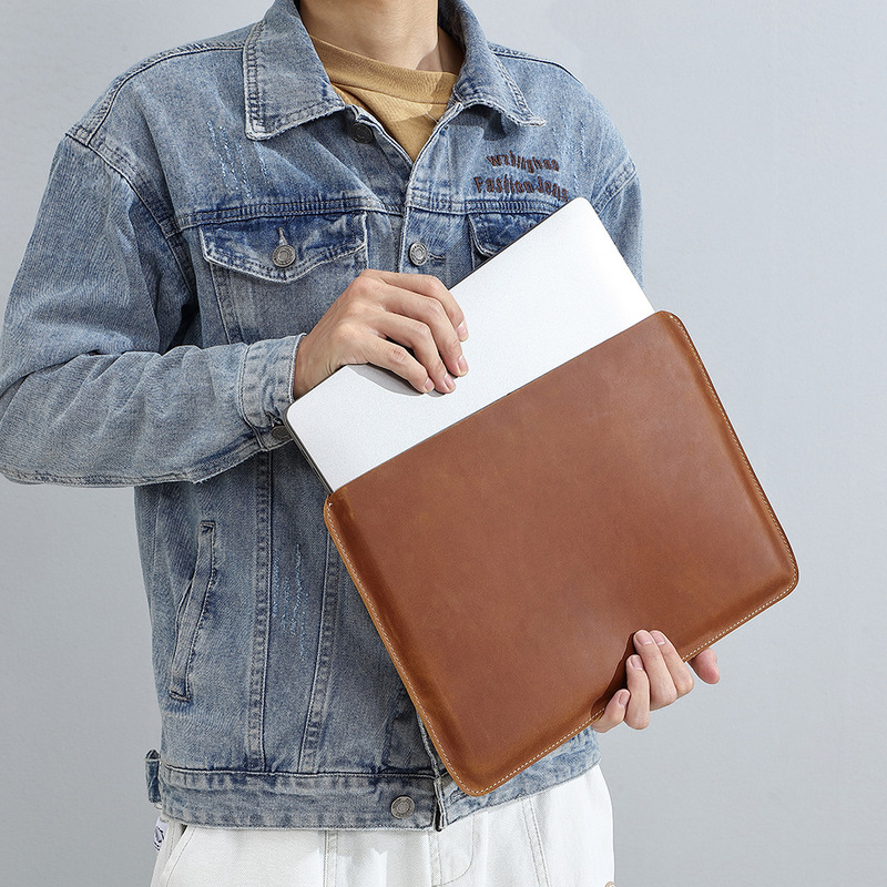 Ipad Genuine Leather Computer Bag Liner Bag Horizontal Vertical 13.3 Inch 14.2 Inch Head Layer Cowhide Flat Protective Leather Case