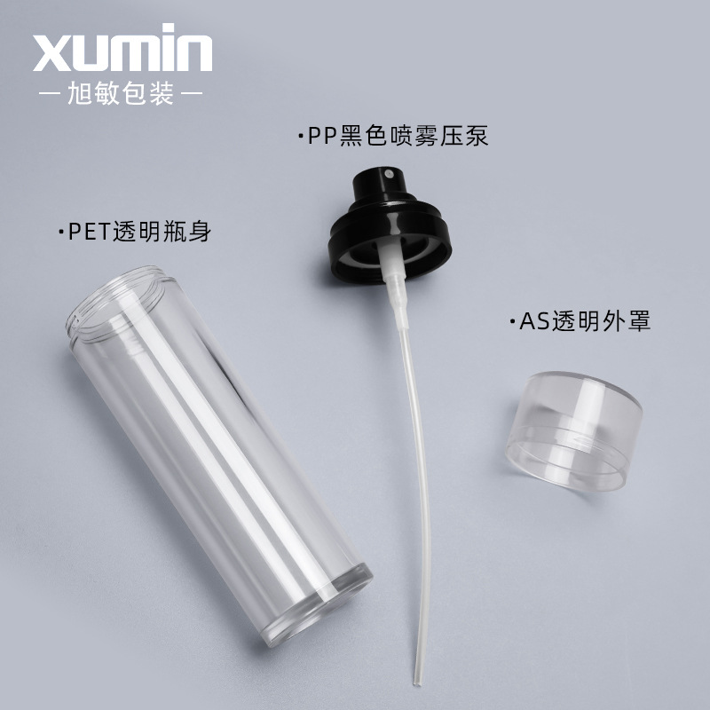 Xu Min Empaquetado 50ml Botella de pulverización de PET de inyección 100ml Botella de pulverización transparente de pared gruesa Botella de pulverización de maquillaje fijo Protección del medio ambiente