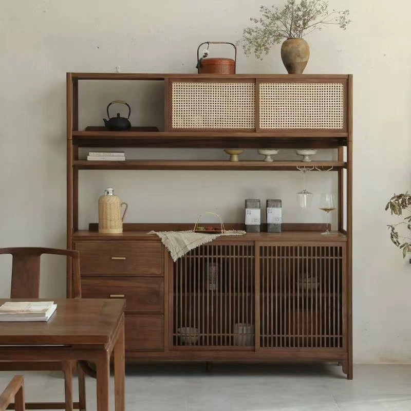 Новый шкаф из массива дерева из черного ореха в китайском стиле, современный минималистский комод, легкий роскошный витрина