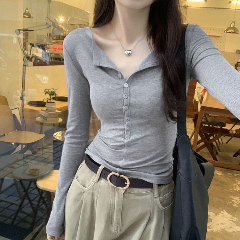 莫代尔长袖t恤女春秋新款辣妹设计感洋气修身显瘦内搭打底衫上衣|undefined
