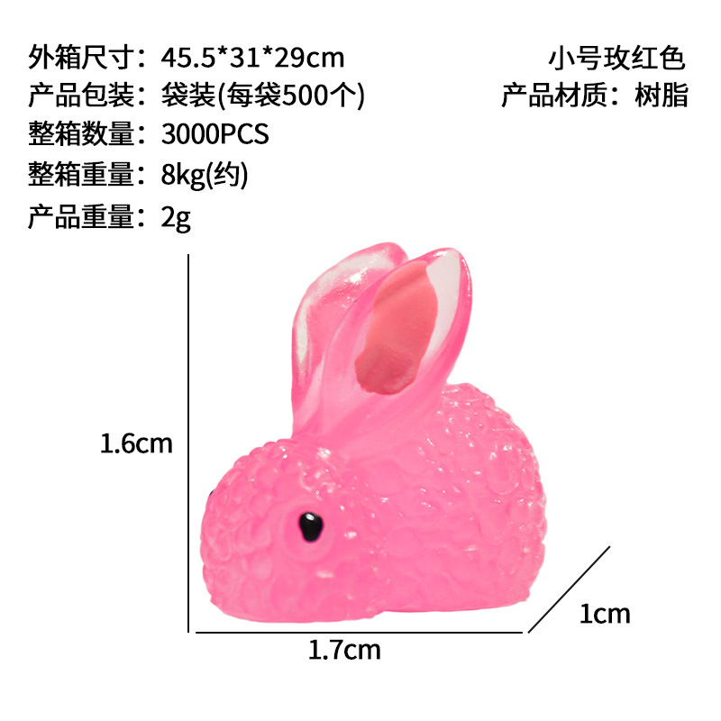 Dibujos animados de animales lindos, conejito de color luminoso, decoración de micro paisaje, conejito luminoso, accesorios de resina vegetal de jardinería