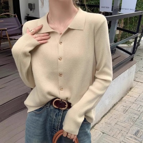 Women's Spring and Autumn Fashion Innerwear Polo Collar Knit Sweater Cardigan