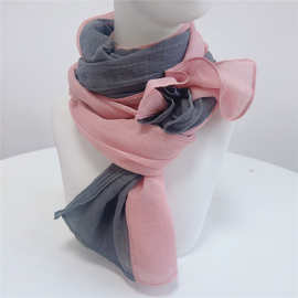 新款麻棉拼接围巾 长款棉质保暖撞色披肩 秋冬保暖文艺日系女围巾